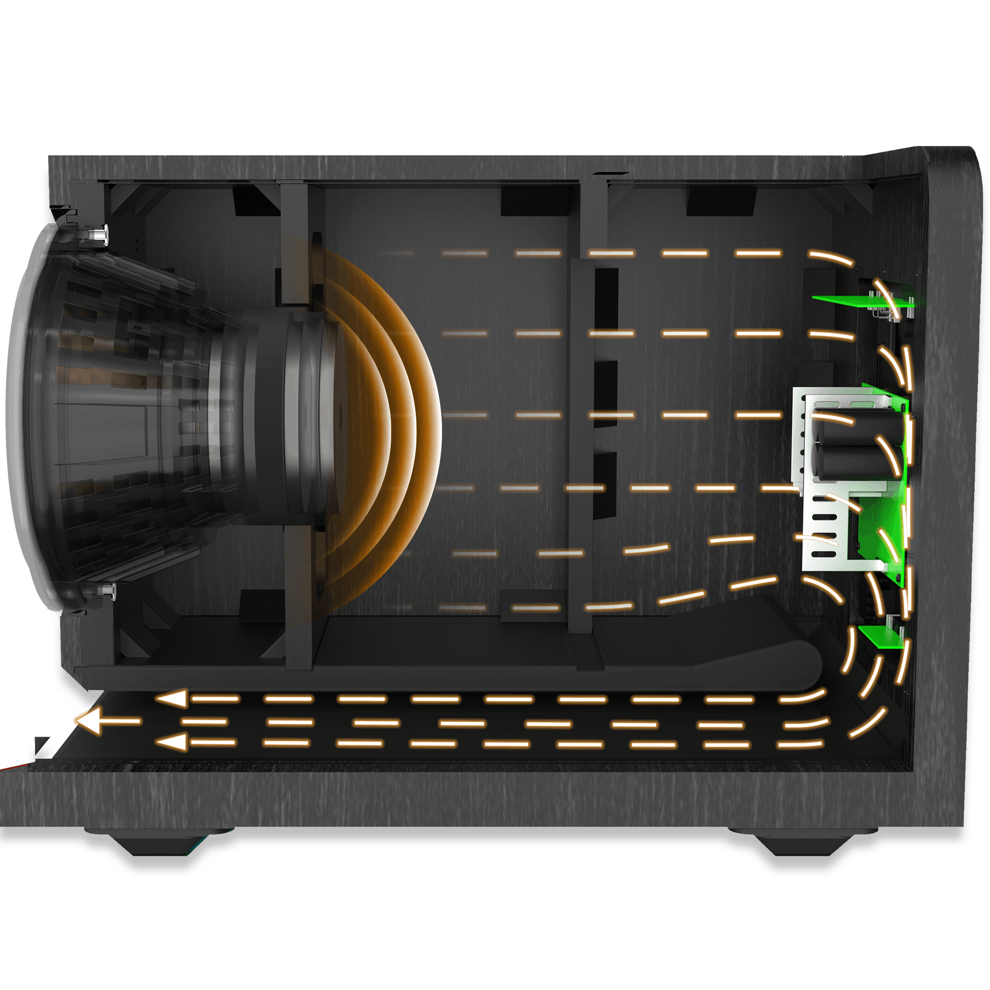Cutaway view of an RP 1000 SW with a diagram showing how air moves within mobile
